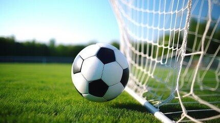 Soccer World Cup. The ball is in the net of the goal. Neural network ai generated art