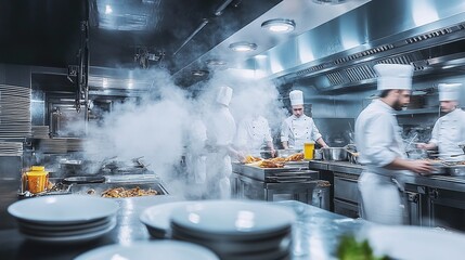 culinary teamwork and restaurant management highlighted in a professional kitchen with chefs preparing food showcasing efficient operations and well-organized meal preparation