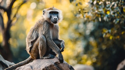 Obraz premium male baboon outdoor portrait in national geographic style