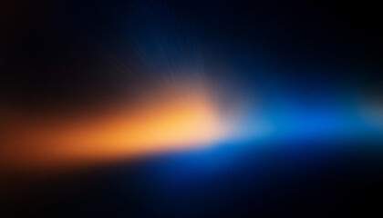 Defocused blue yellow orange radiance soft texture on dark black abstract empty space background. Neon blur glow. Color light overlay. Copy space.