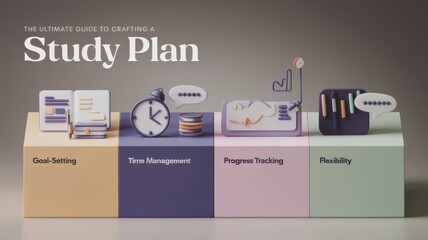 Minimalist 3D Infographic Study Plan Elements