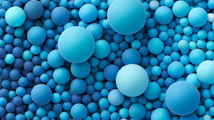 Many ocean blue bright color random soft balls background. Colorful balloons wall decoration of a children's festival. Huge pile of blue smooth gradient balls in various sizes. Vector background