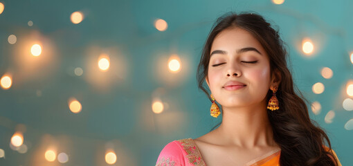 Fototapeta premium Portrait of beautiful indian woman in traditional dress