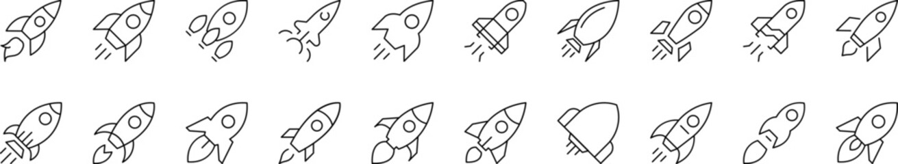 Spaceship Outline Icon Collection. Editable Stroke. Perfect for Infographics, Articles, Books, Flyers, Banners