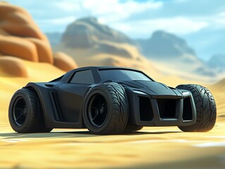 Futuristic Off-Road Racing Car in Desert Environment