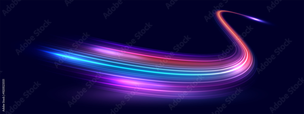 Fototapete modern abstract high speed movement. dynamic motion light trails on dark blue background. futuristic