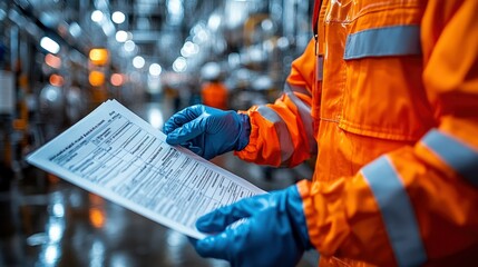 Warehouse Safety Inspection with High-Visibility Uniform and Checklist