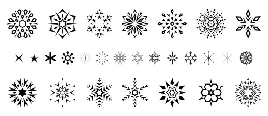 Snowflakes icon collection. Graphic modern black and white ornament.