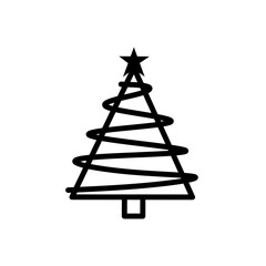 Simple Pine Tree Icon, Hand Drawn Christmas Tree Minimalist Vector, Cute Pine Tree Icon, Line Art Style Christmas Tree Illustration