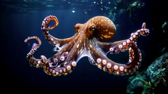 Large octopus in the ocean depths.