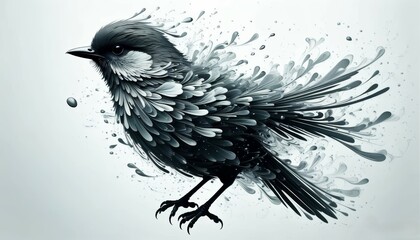 a bird in flight in gray colors on a dark background in a dispersed flight