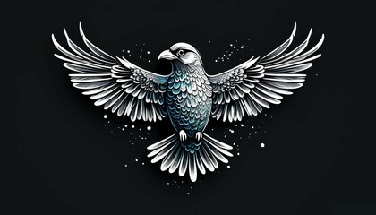Obraz premium a bird in flight in gray colors on a dark background in a dispersed flight