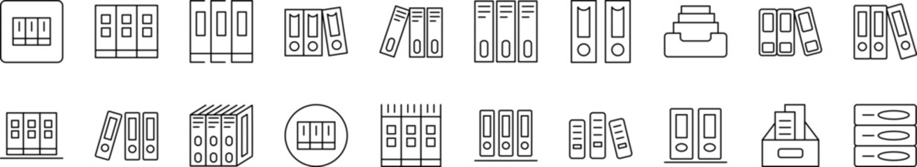 Shelved Documents Line Icon Collection. Editable Stroke. Perfect for Infographics, Articles, Books, Flyers, Banners