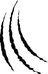 Claws scratches, animal monster mark design element, tattoo and decor for halloween. Black vector silhouette.