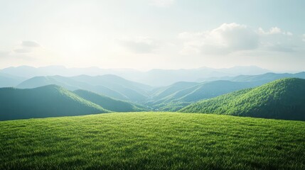 Fototapeta premium Billboard with nature conservation message, green hills, 3D illustration