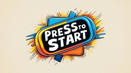 gaming logo with a bold "Press to Start" symbol.