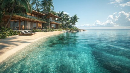 Beachfront Resort with Crystal Clear Water and Copy Space for Tropical Vacation Designs