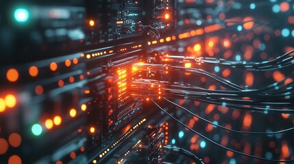 complex network infrastructure with network cables connected to servers highlighting the secure and efficient data flow and storage solutions essential for modern internet and cloud computing