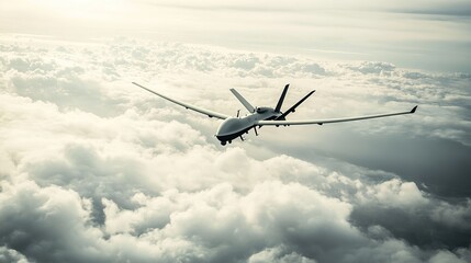 Fototapeta premium Advanced surveillance drone against a cloudy backdrop