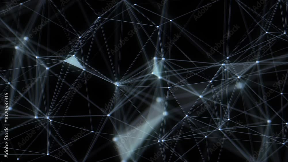 Poster Business futuristic backdrop. Network connection glitch structure cyberspace with moving particles. Big data visualization. Abstract cyber security background. 3D rendering.