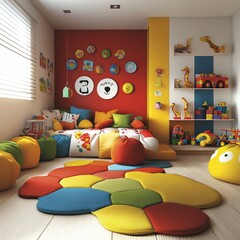 Vibrant  Playful Childrens Playroom With An Abundance Of Toys, Featuring Red  Yellow Decor