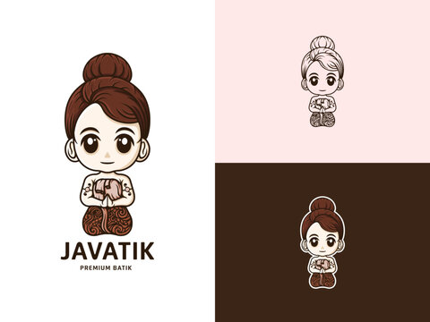 a woman sitting gracefully wearing Javanese traditional clothing. mascot logo design for Javanese traditional clothing.