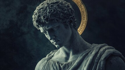 Obraz premium A statue depicting a man with a glowing halo surrounding his head
