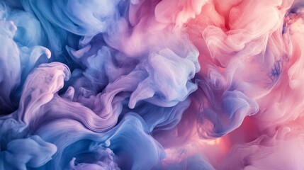 Obraz premium An abstract swirl of colored ink in water, highlighting the dreamy combination of purple, blue, and pink shades, set on a bright white background for artistic use.