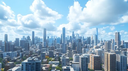 Obraz premium Cityscape with Blue Sky and White Clouds