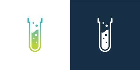 Laboratory beaker logo. Lab flask logo.