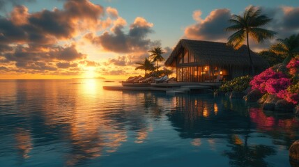Fototapeta premium Tranquil Exotic Vacation Spot at Sunset