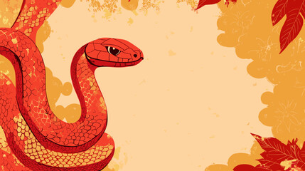 Obraz premium Chinese new year 2025 year of the Snake banner template. Red Snake illustration and design. Red traditional Chinese vector designs with snakes. Lunar new year concept, geometric modern vector design