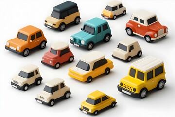 Naklejka premium Cartoon Style 3D Car Icons and Objects Collection on White Background