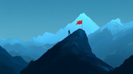 Minimalist vector illustration of an individual standing on a peak