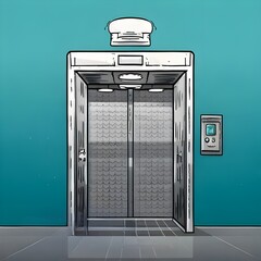  An image showing an elevator with a prominently displayed button on the door.