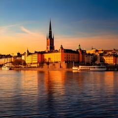 Fototapeta premium An image of Stockholm, Sweden, highlighting its picturesque landscape and cultural landmarks in the heart of Europe.