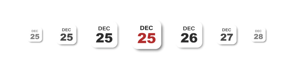 Calendar 25 December Vector Date Illustration. Calendar with the date 25th December