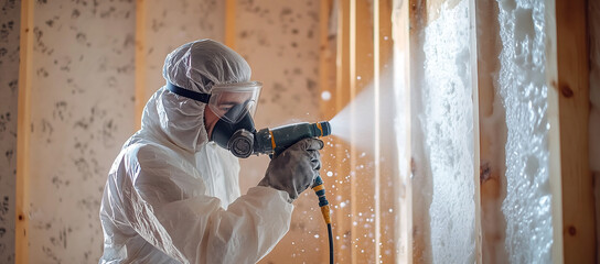 Construction Worker Applying Spray Foam Insulation for Energy Efficiency and Climate Control