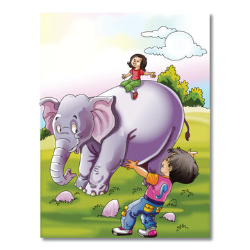 A kids sitting on an elephant kids rhymes design