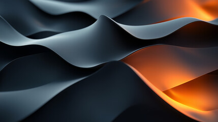 Minimalist abstract waves with smooth dark forms and gentle orange highlights in a flowing design