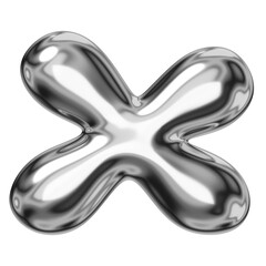 X alphabet png sticker, 3D chrome metallic balloon design, transparent background