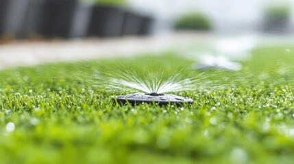 An automatic sprinkler system delivers efficient watering to a vibrant green lawn, ensuring optimal growth and health