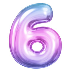 6 number png sticker, pink 3D gradient balloon design, transparent background