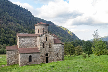 Fototapeta premium The ancient brick building of one of the first Christian churches in Russia is located in Arkhyz