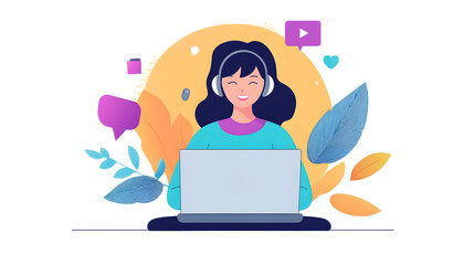 A businesswoman having a video call on a laptop.