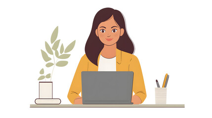 A businesswoman having a video call on a laptop.