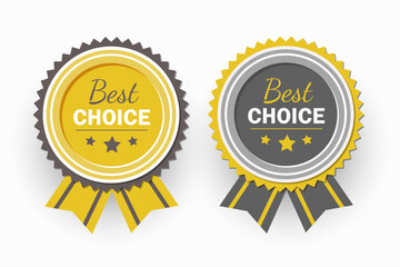 Best choice emblems of yellow and grey colors. Vector design.