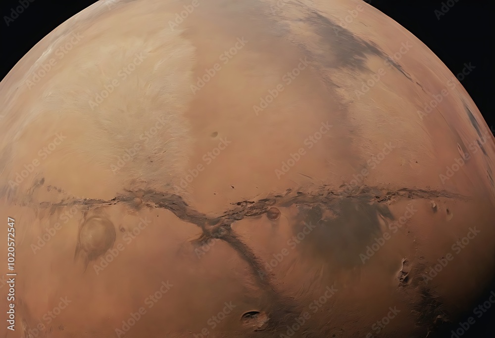 Canvas Prints a reddish planet, likely mars, with a smaller object orbiting it. the planet's surface is covered in