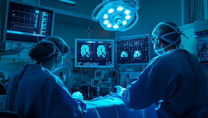 Surgeons Performing a Critical Operation in a High-Tech Surgical Room