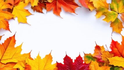autumn background with yellow, red and orange autumn leaves, with space for text. Frame with autumn leaves